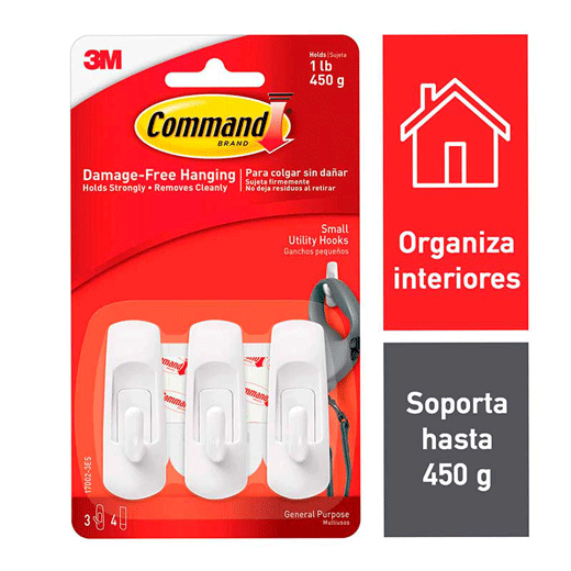 Set 3 Ganchos Pequeños Command™ (Soportan hasta 450grs)